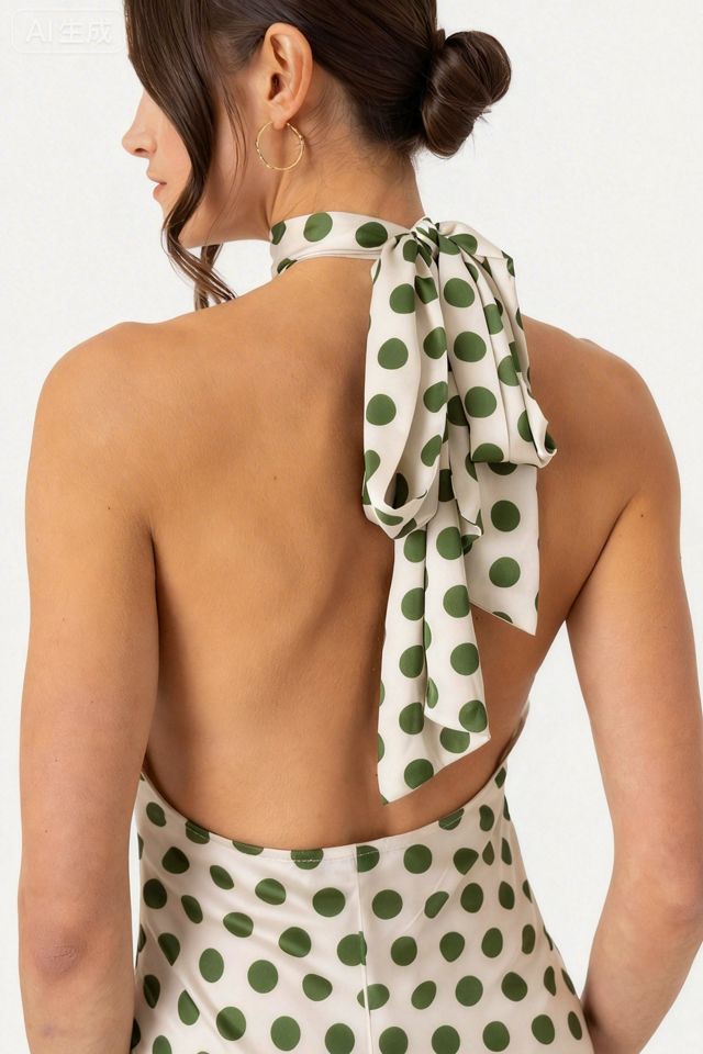 Amy Lynn Baia Polka Dot Satin Halter Dress #3