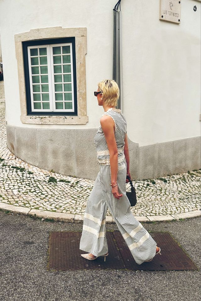 Amy Lynn Sloane Stripe Cotton Wide Leg Trousers #1