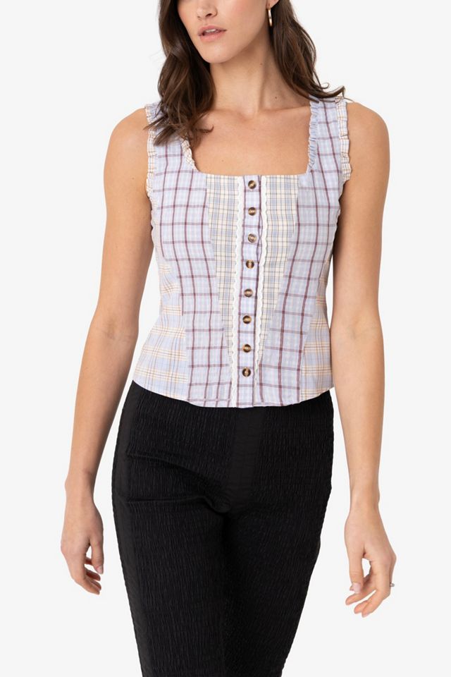 Amy Lynn Brittany Multi Check Cotton Blend Frill Top #1