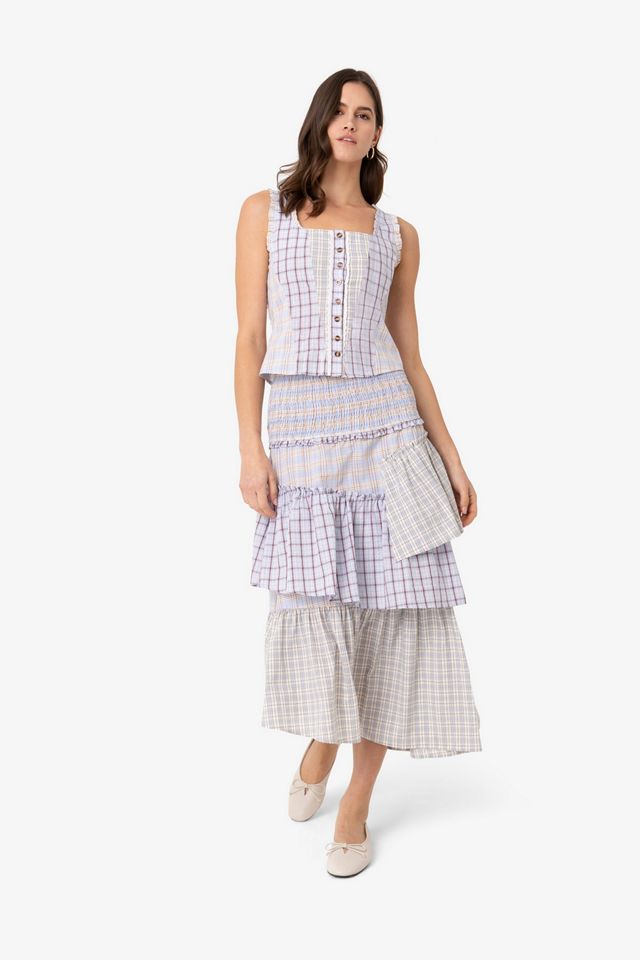 Amy Lynn Brittany Multi Check Cotton Blend Frill Top #4
