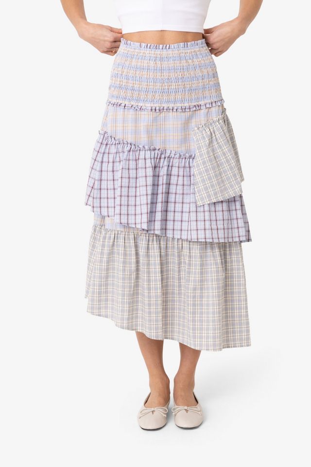 Amy Lynn Thea Multi Check Cotton Smocked Tiered Skirt #1