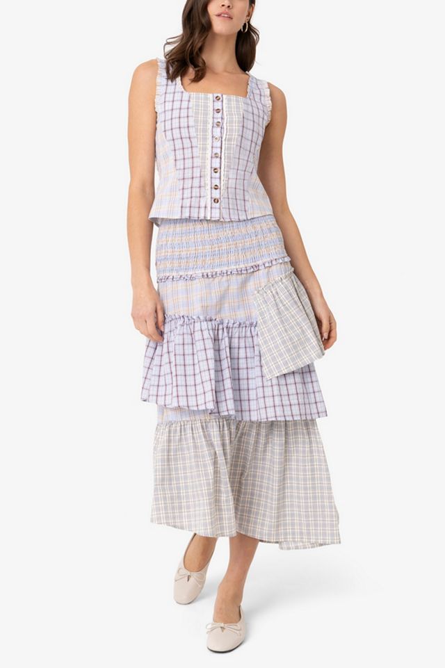 Amy Lynn Thea Multi Check Cotton Smocked Tiered Skirt #2