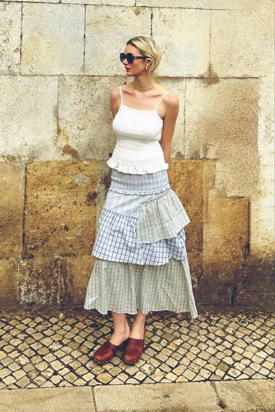 Amy Lynn Thea Multi Check Cotton Smocked Tiered Skirt