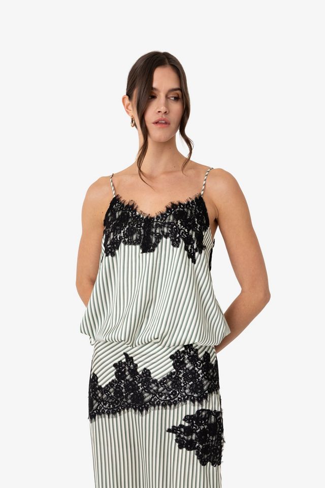 Amy Lynn Sienna Stripe Satin Lace Top #2