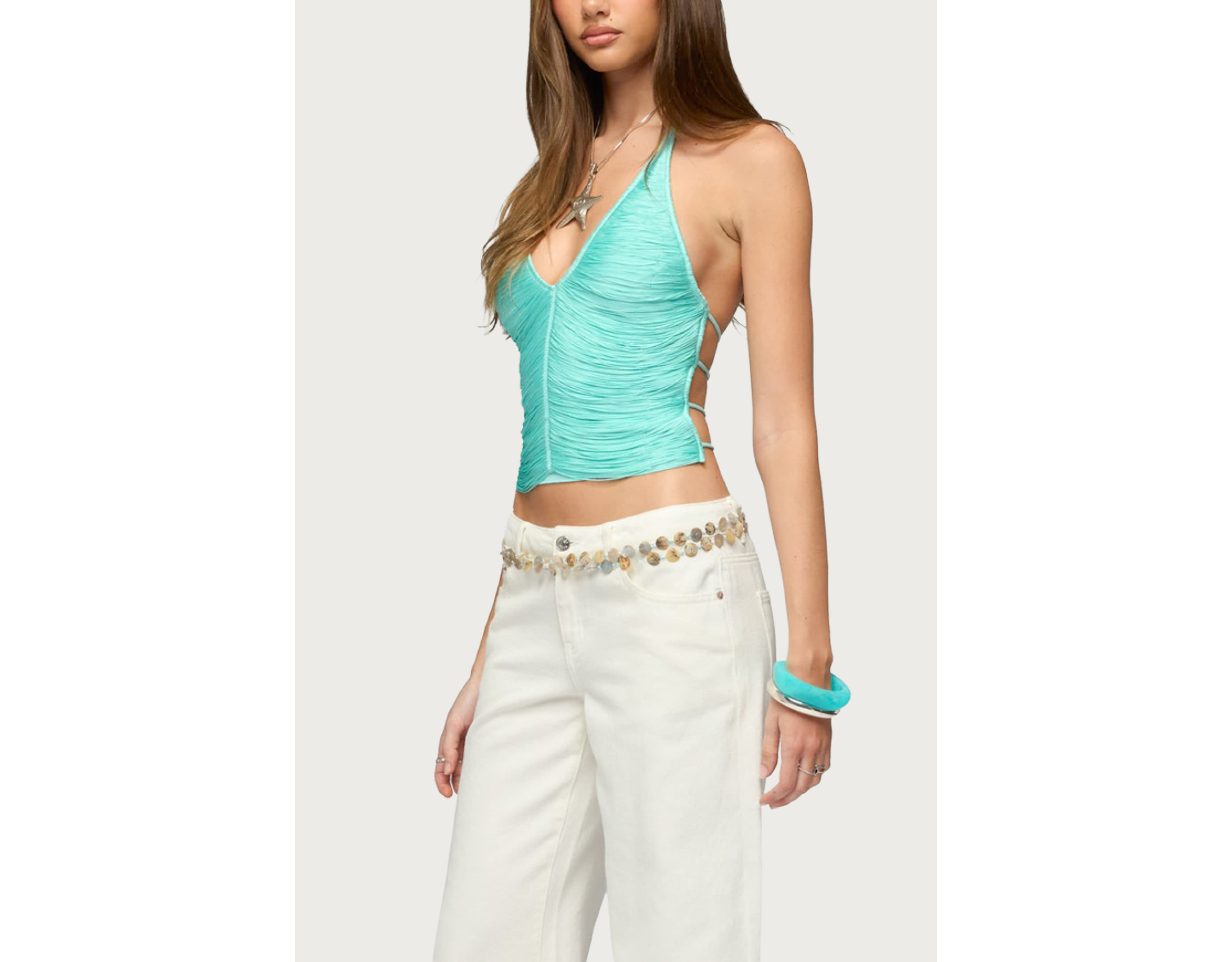 Edikted Bree Fringed Backless Halter Top