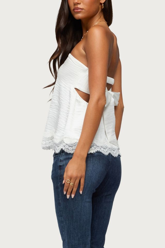 Edikted Netta Lacey Strapless Satin Effect Top #3