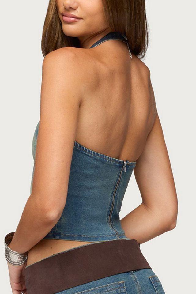 Edikted Cecie Denim Halter Top #4