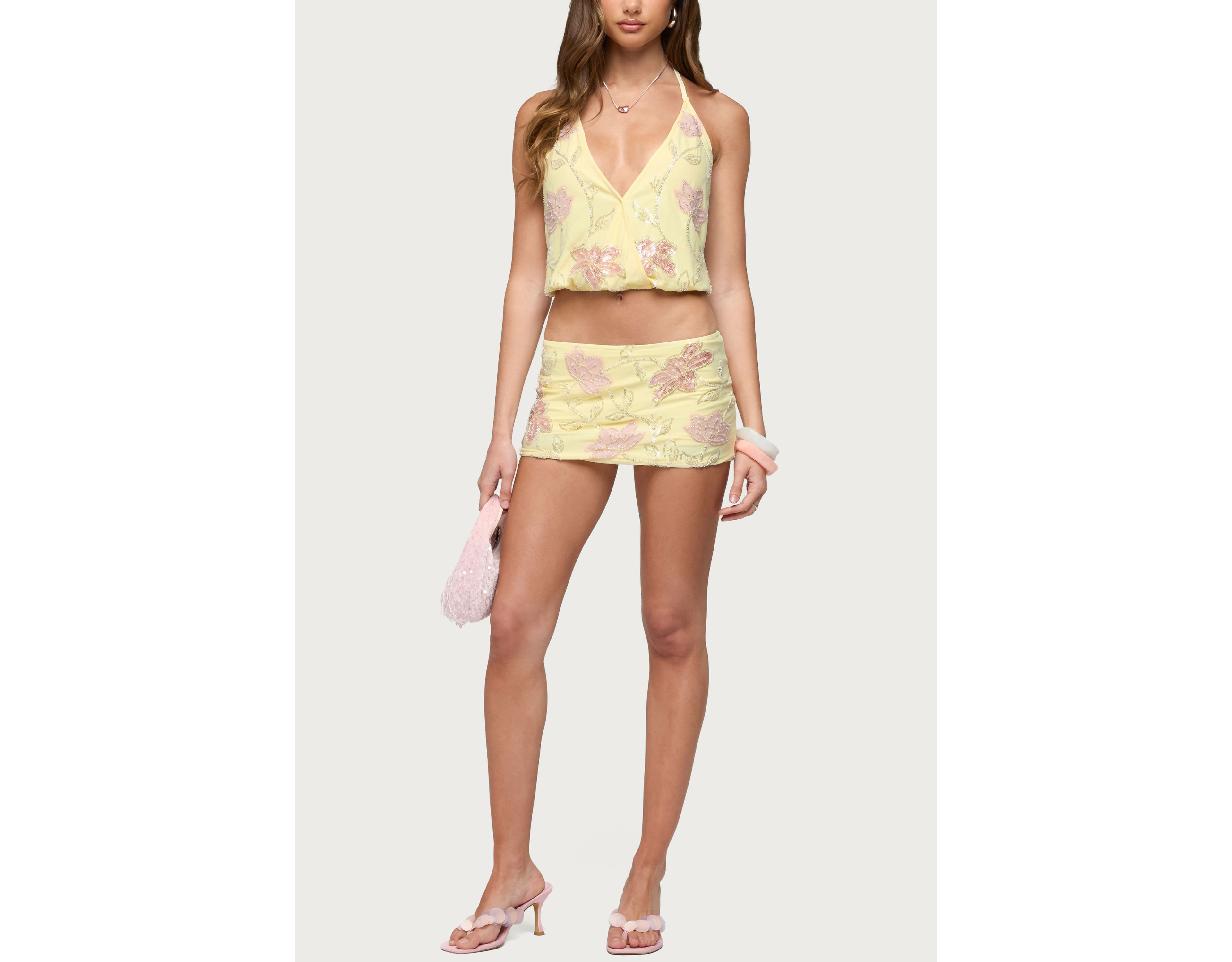 Edikted Mena Beaded Floral Backless Top