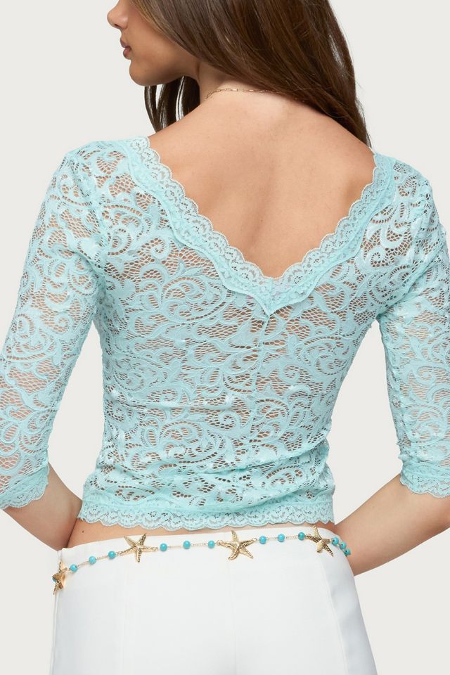 Edikted Elowin Sheer Lace V Neck Top #4