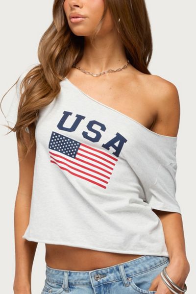 Edikted Usa Babe Off Shoulder T Shirt