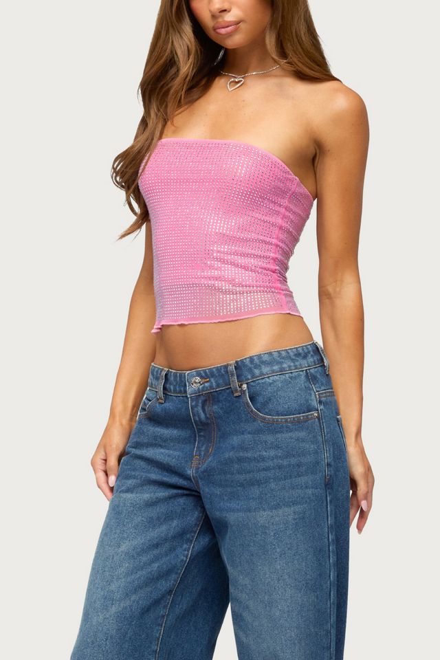 Edikted Olea Rhinestone Mesh Strapless Top #3