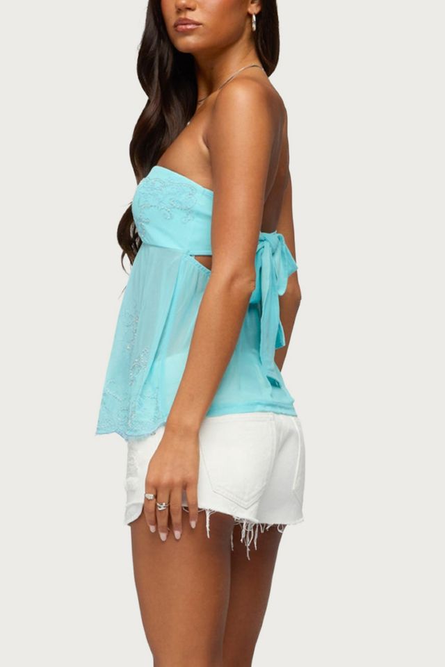 Edikted Corra Rhinestone Lace Cutout Top #3