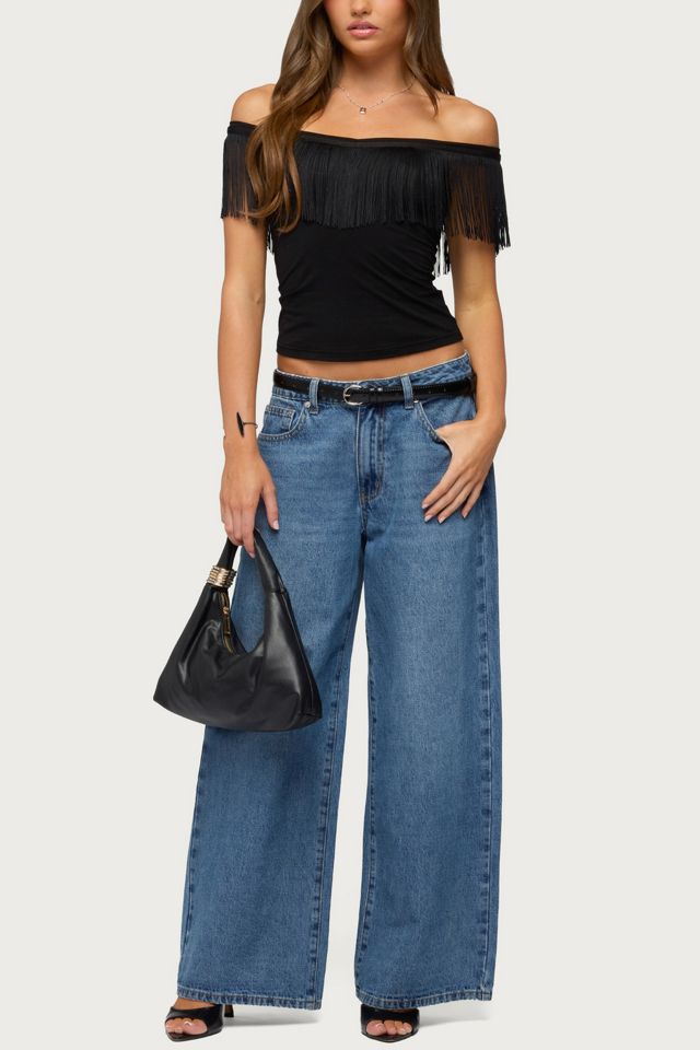 Edikted Catelina Fringe Off Shoulder Top #1