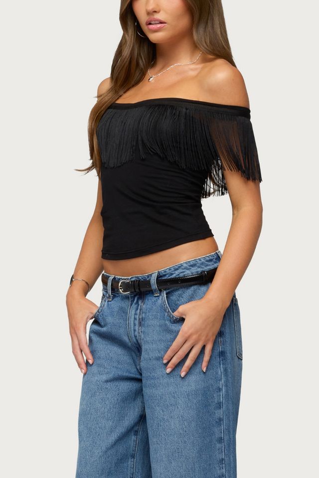 Edikted Catelina Fringe Off Shoulder Top #3