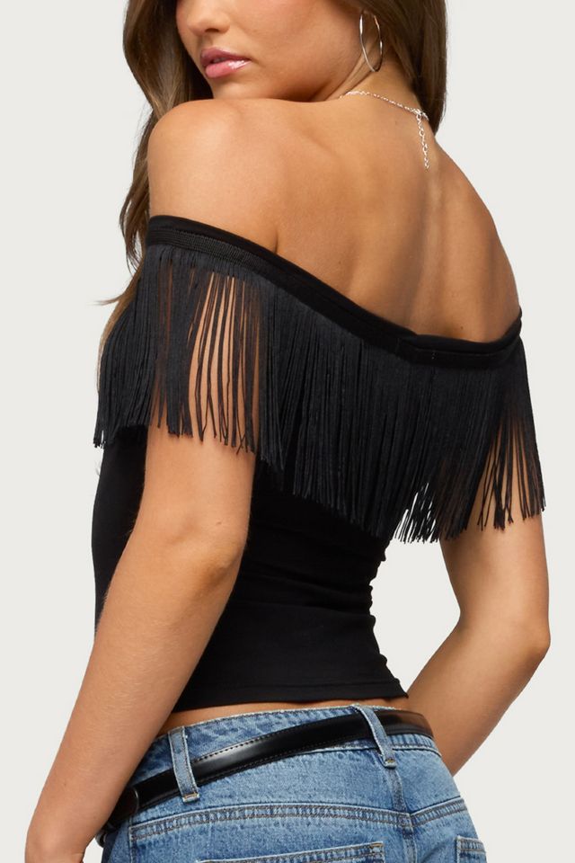 Edikted Catelina Fringe Off Shoulder Top #4