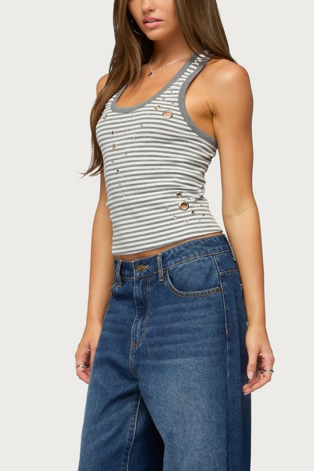 Edikted Sindy Grommet & Stud Striped Tank Top #3