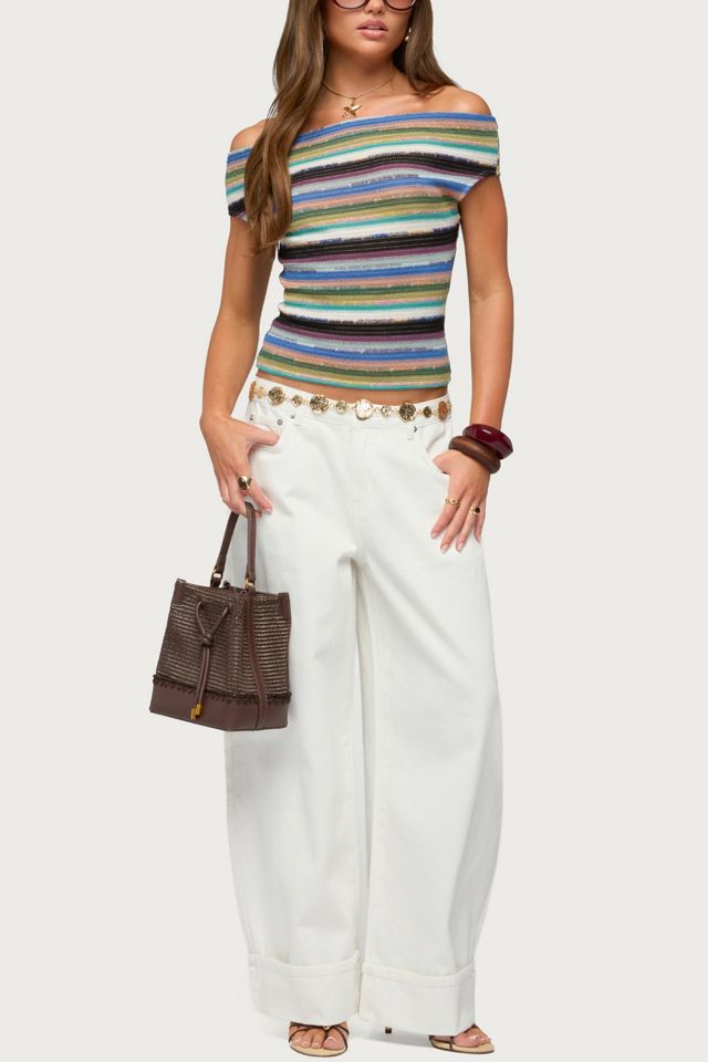 Edikted Irenea Striped Knit Off Shoulder Top #1