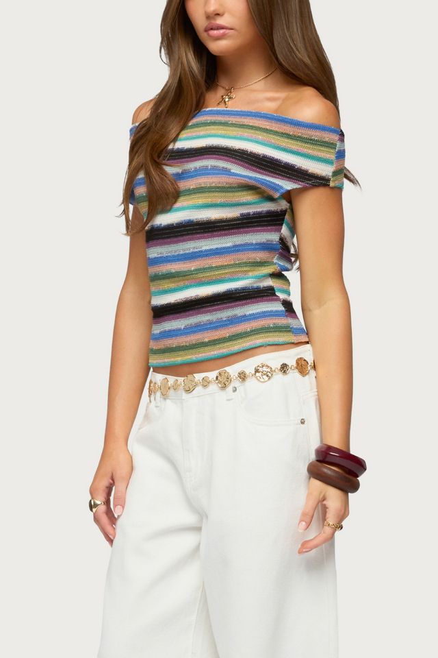 Edikted Irenea Striped Knit Off Shoulder Top #3