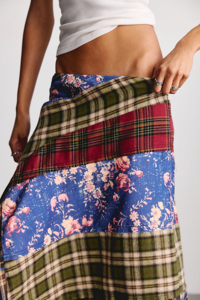 BDG Plaid About You Asymmetric Patchwork Midi Skirt #2