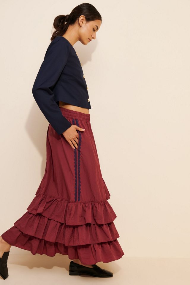 BDG Track Angel Tiered Ruffle Nylon Maxi Skirt #1