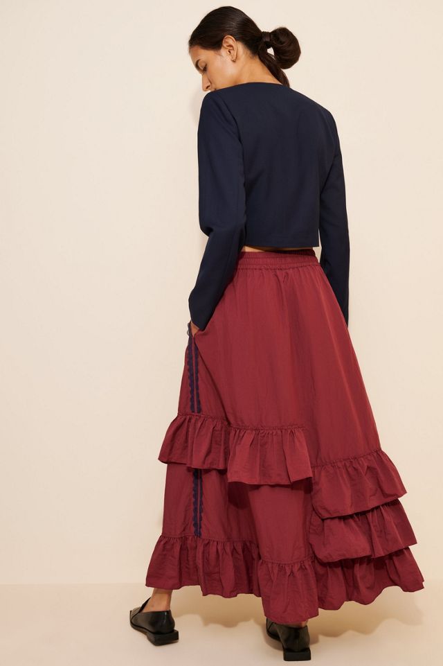 BDG Track Angel Tiered Ruffle Nylon Maxi Skirt #2