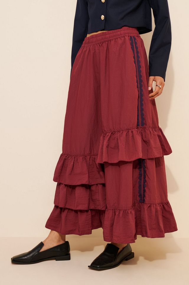 BDG Track Angel Tiered Ruffle Nylon Maxi Skirt #3