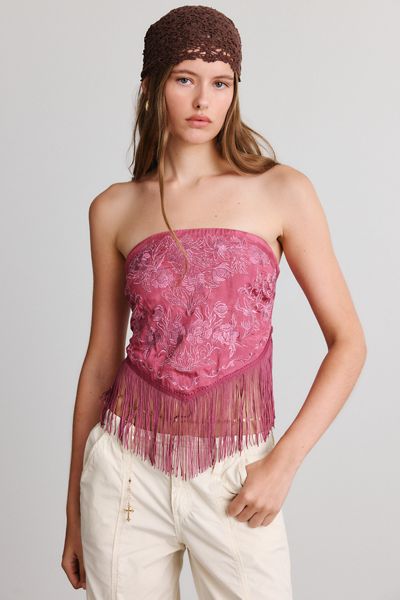 Kimchi Blue In The Rain Embroidered Lurex Fringe Tube Top