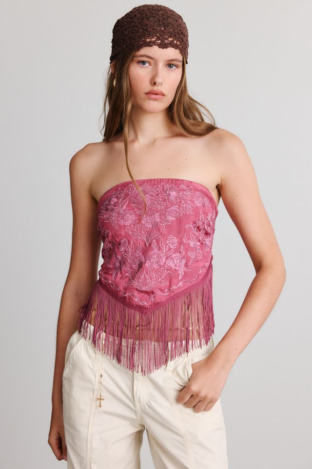 Kimchi Blue In The Rain Embroidered Lurex Fringe Tube Top #2