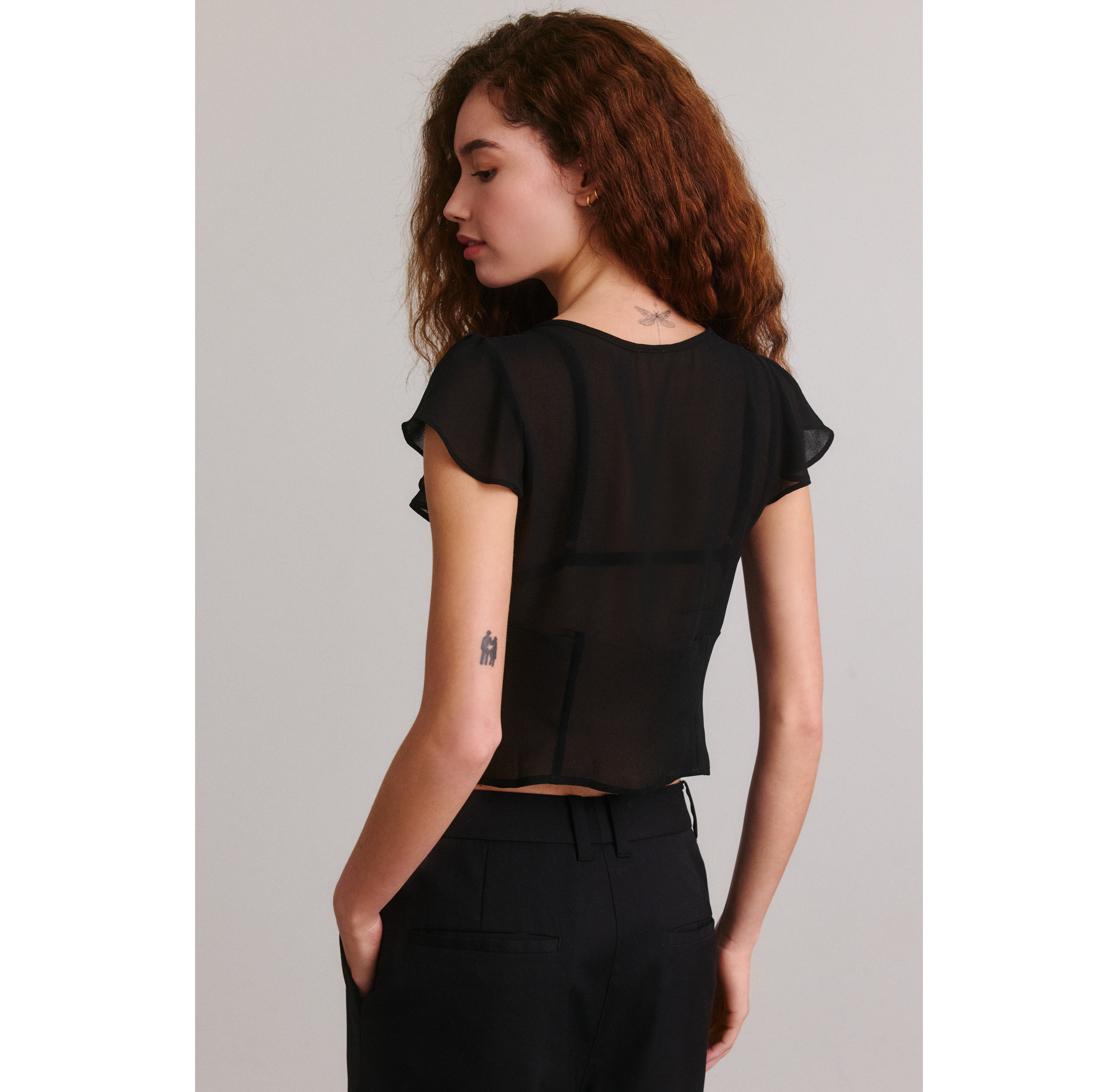 Kimchi Blue Maura Sheer Chiffon Tie-Front Keyhole Blouse