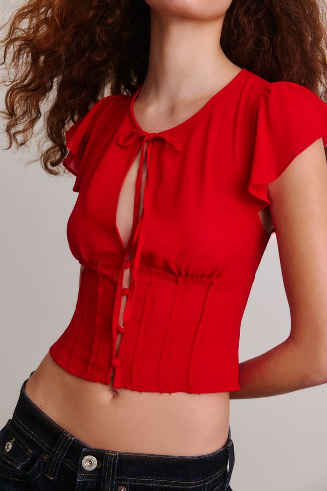 Kimchi Blue Maura Sheer Chiffon Tie-Front Keyhole Blouse #2