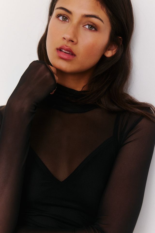 AFRM Saige Faux Fur Trim Mesh Mini Dress #2