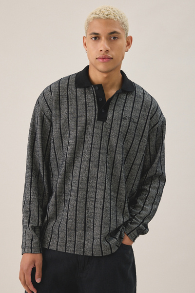 Les Deux Jacquard Pinstripe Long Sleeve Polo Shirt