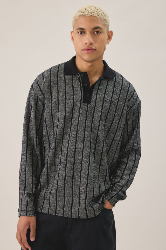 Les Deux Jacquard Pinstripe Long Sleeve Polo Shirt #1
