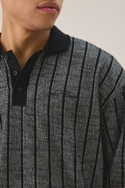 Les Deux Jacquard Pinstripe Long Sleeve Polo Shirt