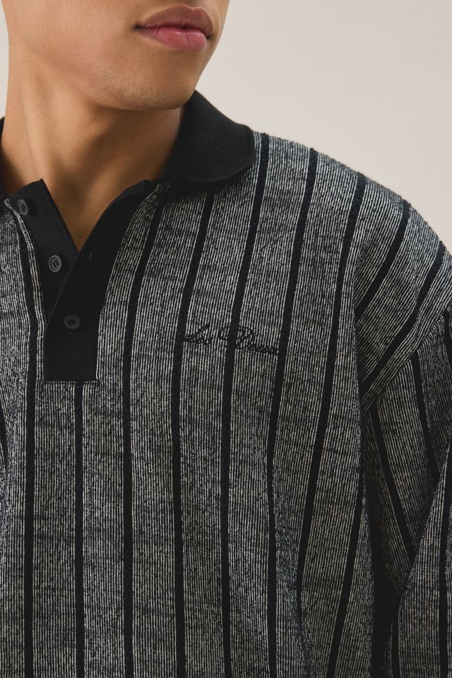 Les Deux Jacquard Pinstripe Long Sleeve Polo Shirt #2