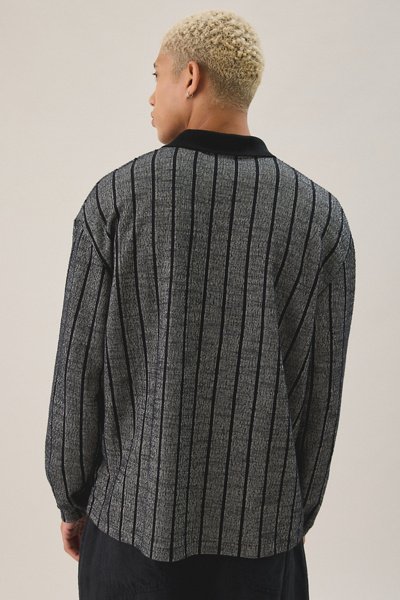 Les Deux Jacquard Pinstripe Long Sleeve Polo Shirt