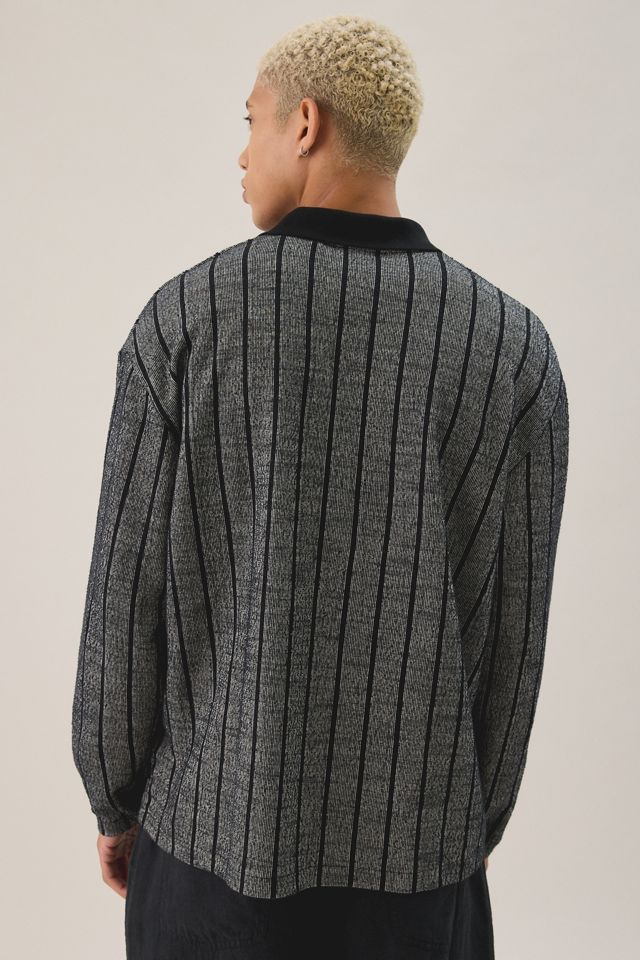 Les Deux Jacquard Pinstripe Long Sleeve Polo Shirt #3