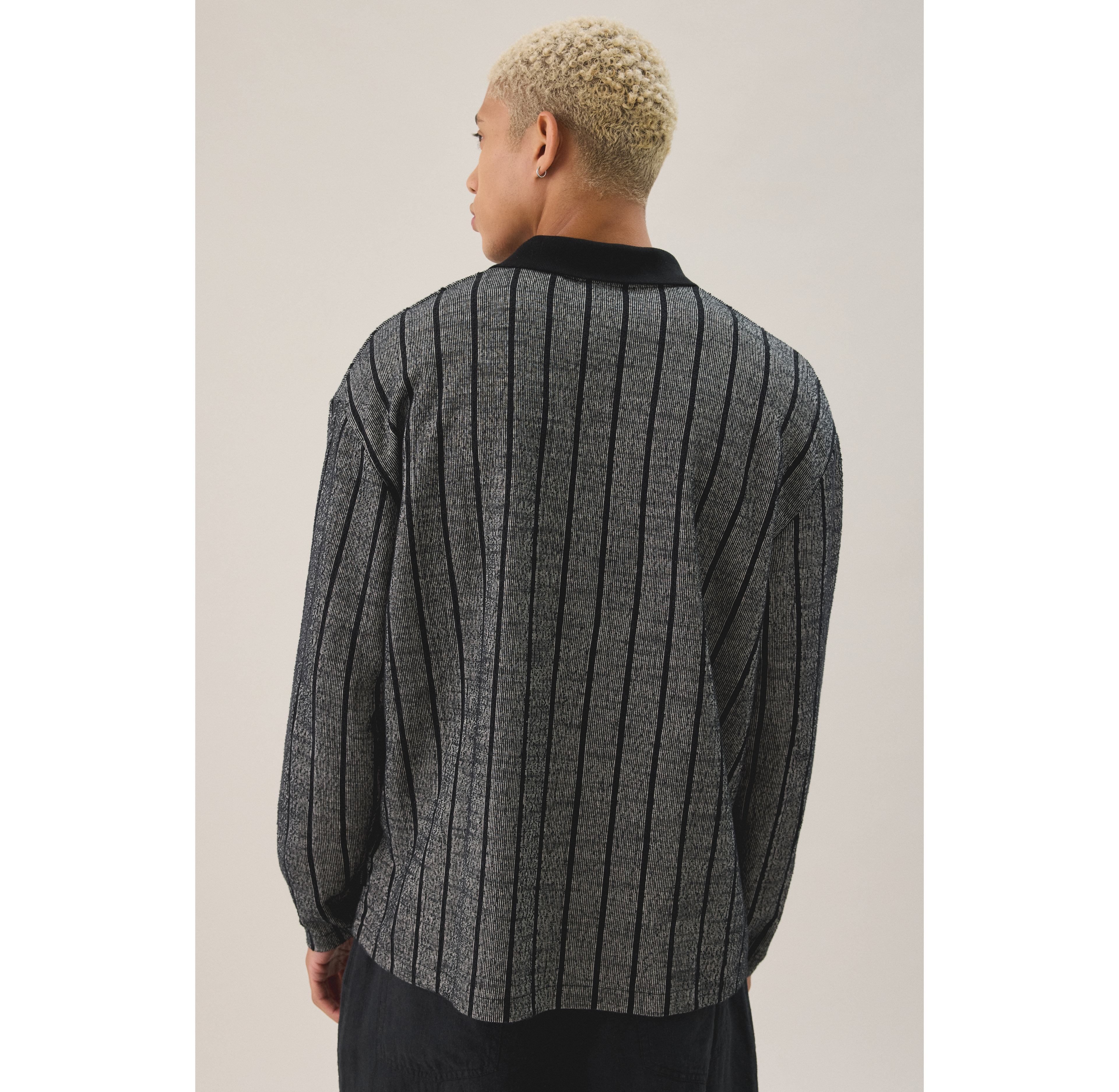 Les Deux Jacquard Pinstripe Long Sleeve Polo Shirt