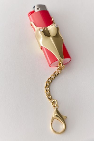 Edie Parker Gold One-Piece Swimsuit Lighter Holder Keychain