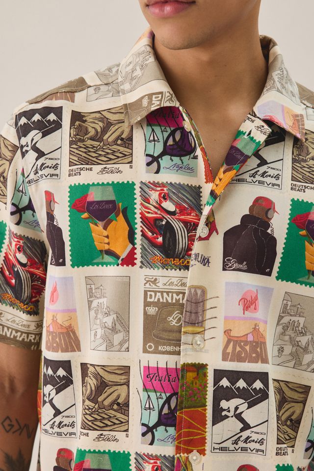 Les Deux Allover Stamp Pattern Short Sleeve Shirt #1