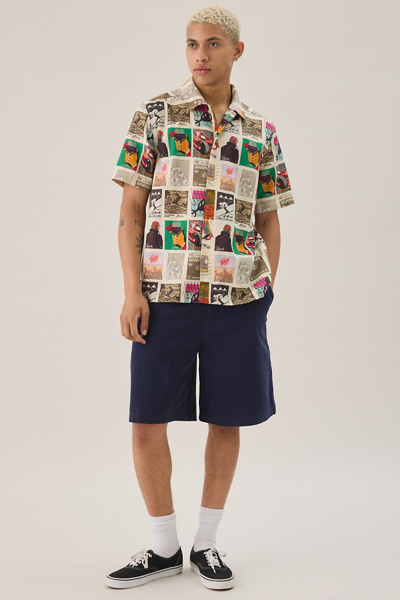 Les Deux Allover Stamp Pattern Short Sleeve Shirt