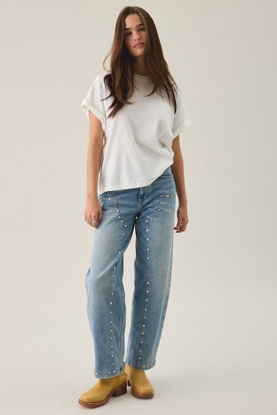 AllSaints Sadie Studded High-Rise Barrel Leg Jeans