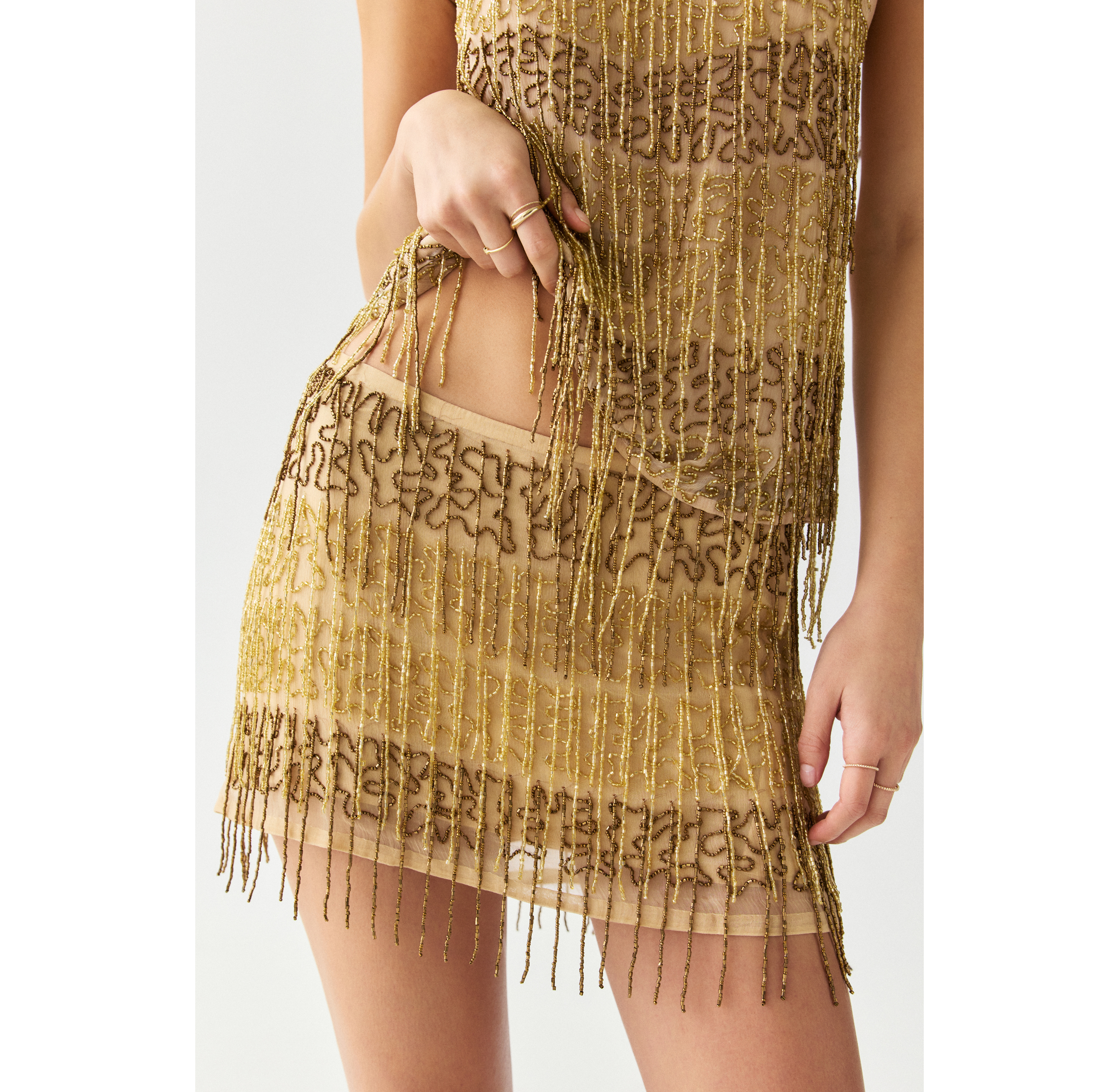 Kimchi Blue Stargirl Beaded Fringe Mini Skirt
