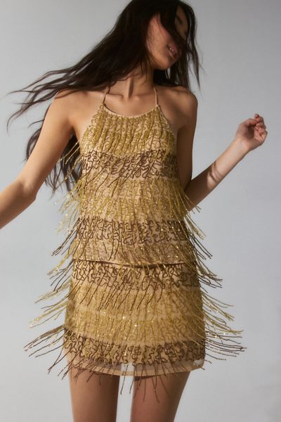 Kimchi Blue Stargirl Beaded Fringe Mini Skirt