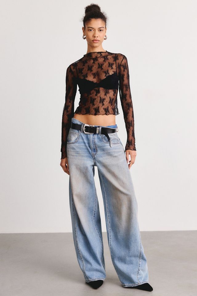 Out From Under Firecracker Sheer Lace Mockneck Long Sleeve Top #1