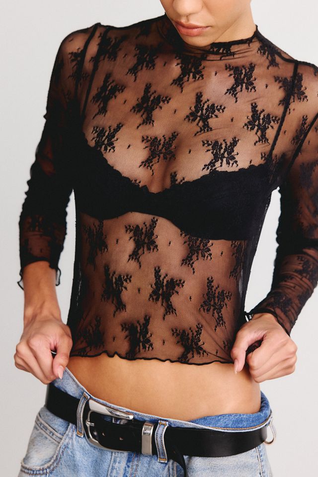 Out From Under Firecracker Sheer Lace Mockneck Long Sleeve Top #2