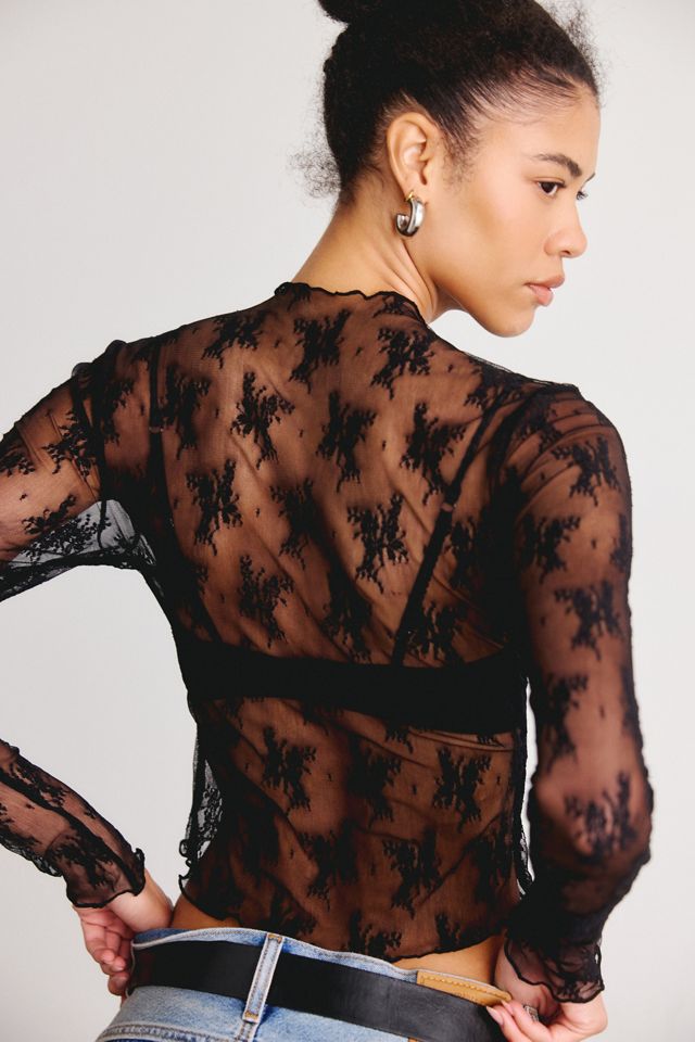 Out From Under Firecracker Sheer Lace Mockneck Long Sleeve Top #3