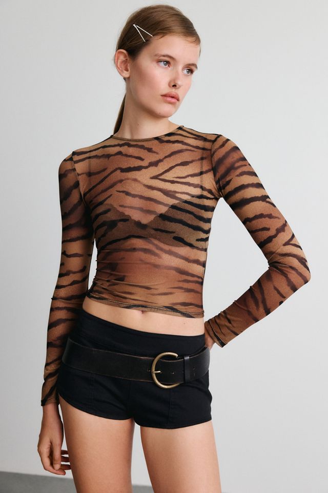 T-shirt ajusté UO Rea à manches longues en filet transparent #1