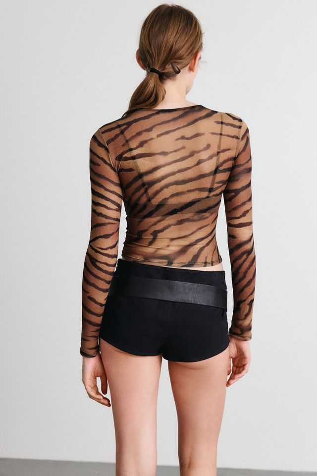 T-shirt ajusté UO Rea à manches longues en filet transparent #3