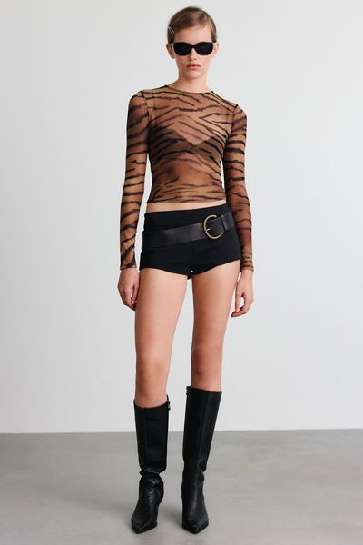 UO Rea Long Sleeve Sheer Mesh Baby Tee